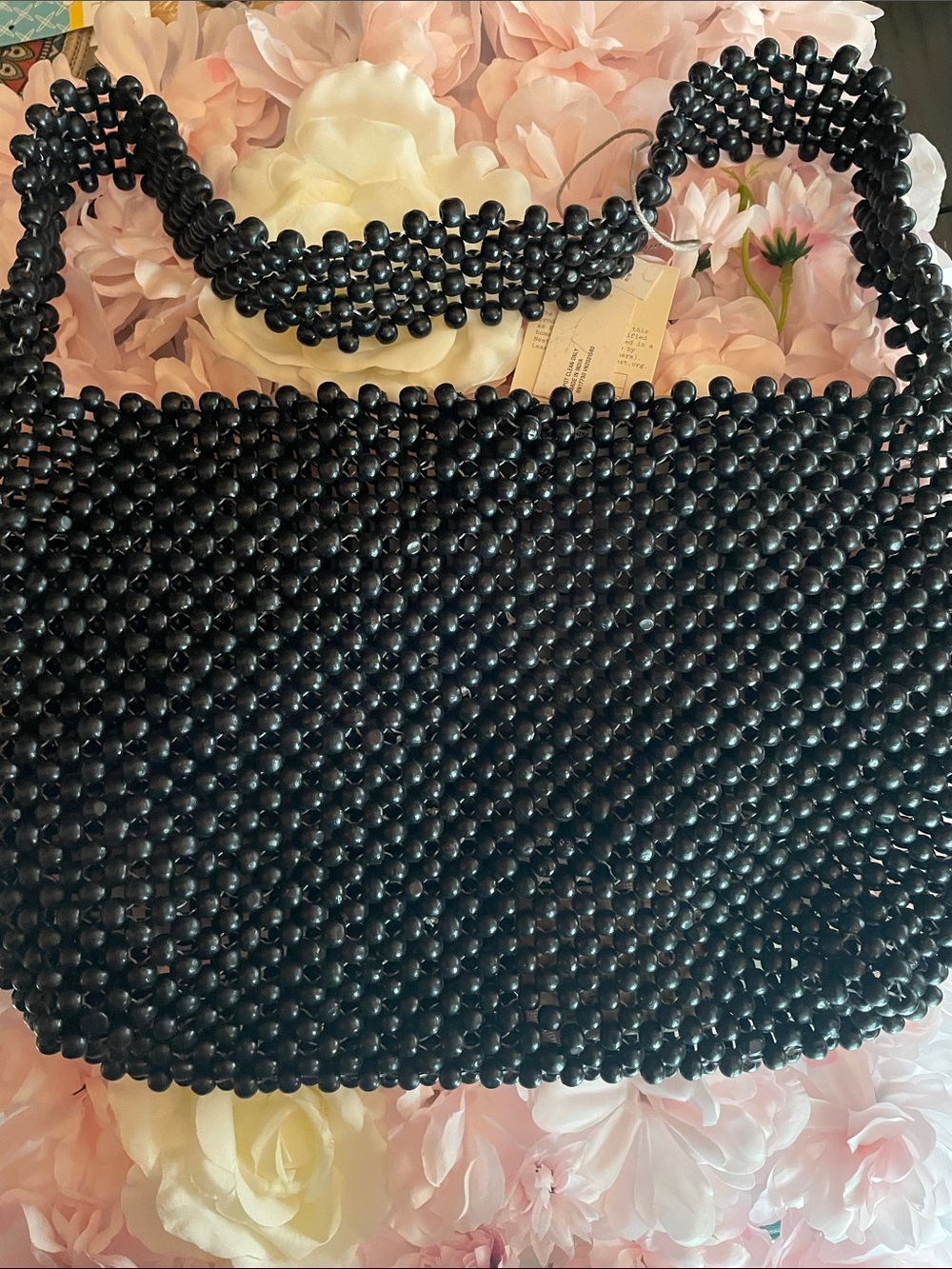 a new day Black Beaded Tote Bag